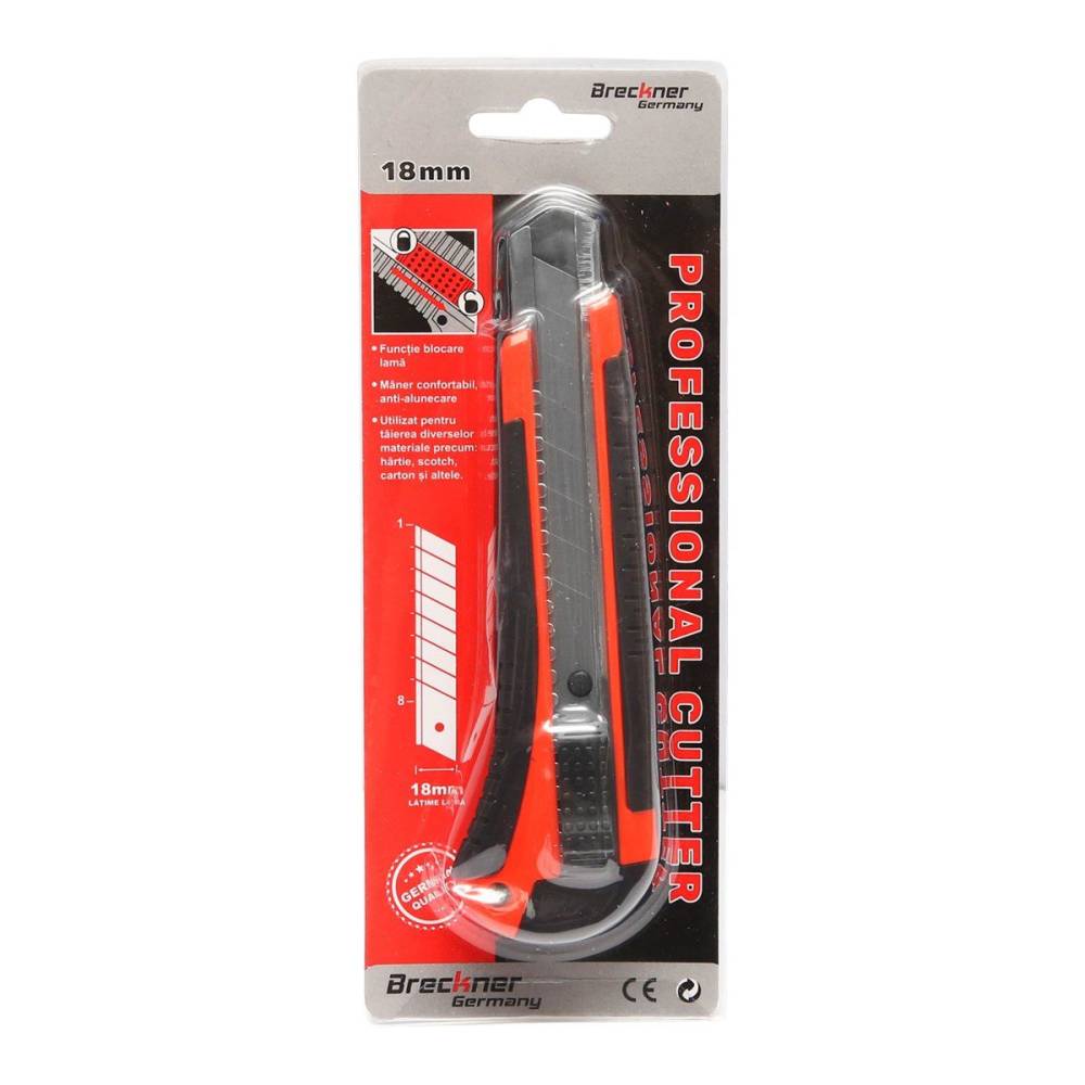 Cutit cutter profesional rosu-negru cu maner anti-alunecare si functie blocare 160mm, BK80203