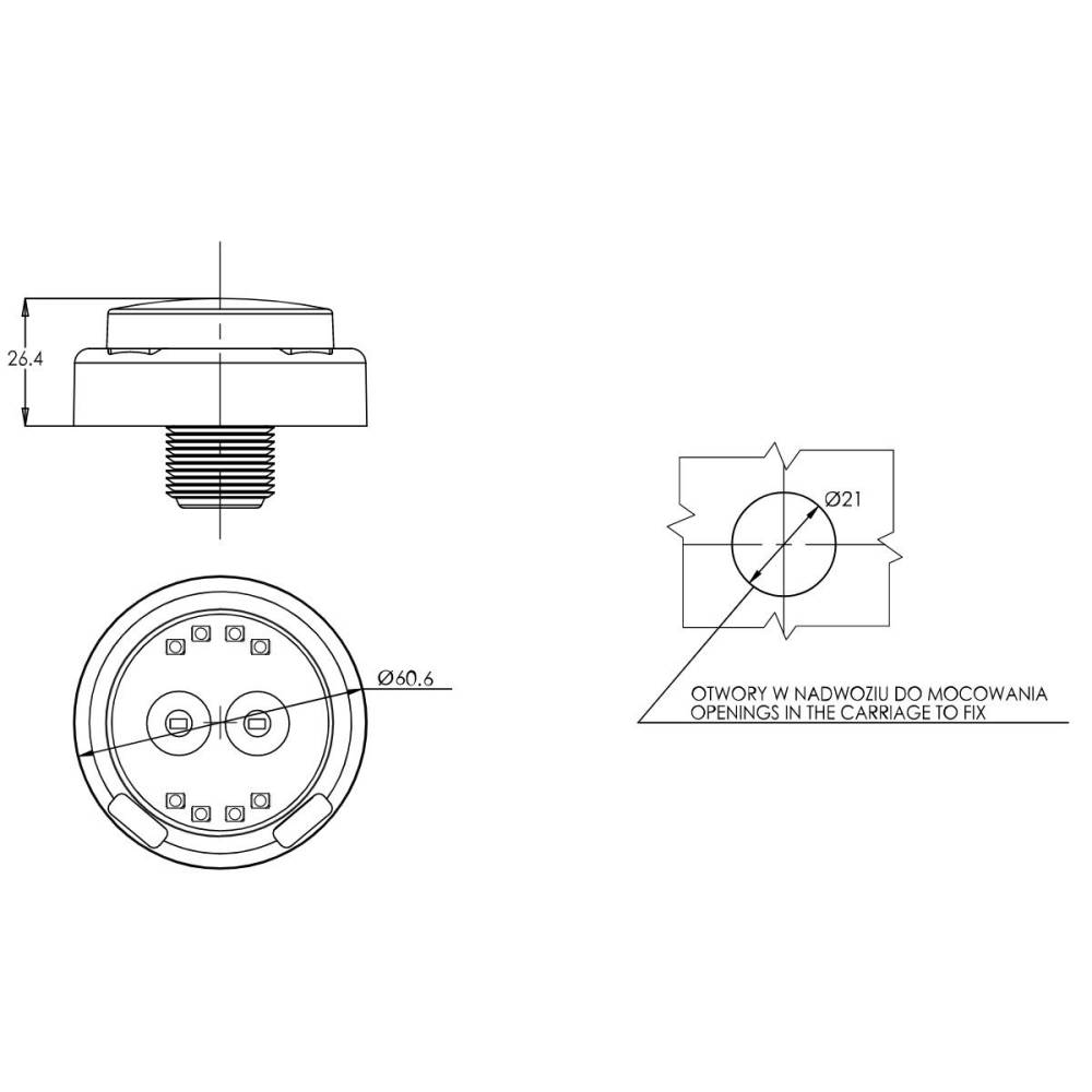 Lampa stop fi60, 3 functii, LED, incastrabila, 1533 R S1 2A Was