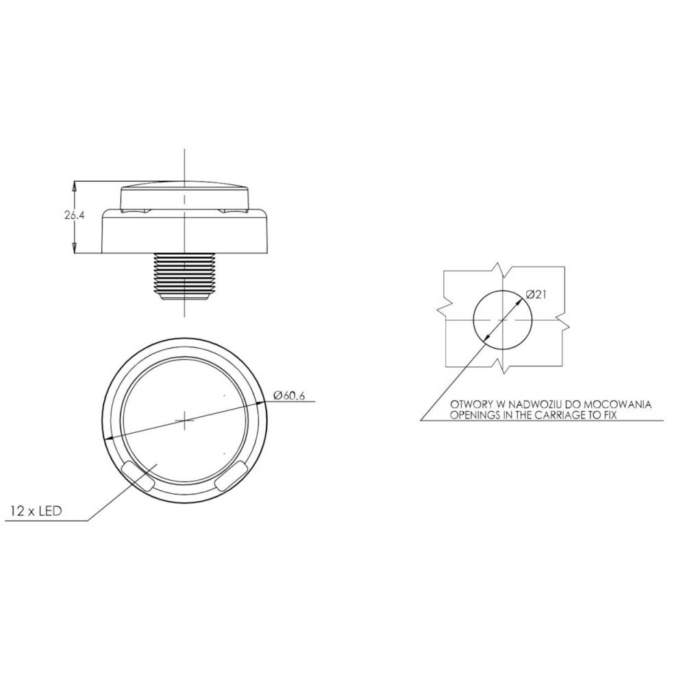 Lampa stop fi60, LED, mers inapoi, incastrabila, 1533 AR Was