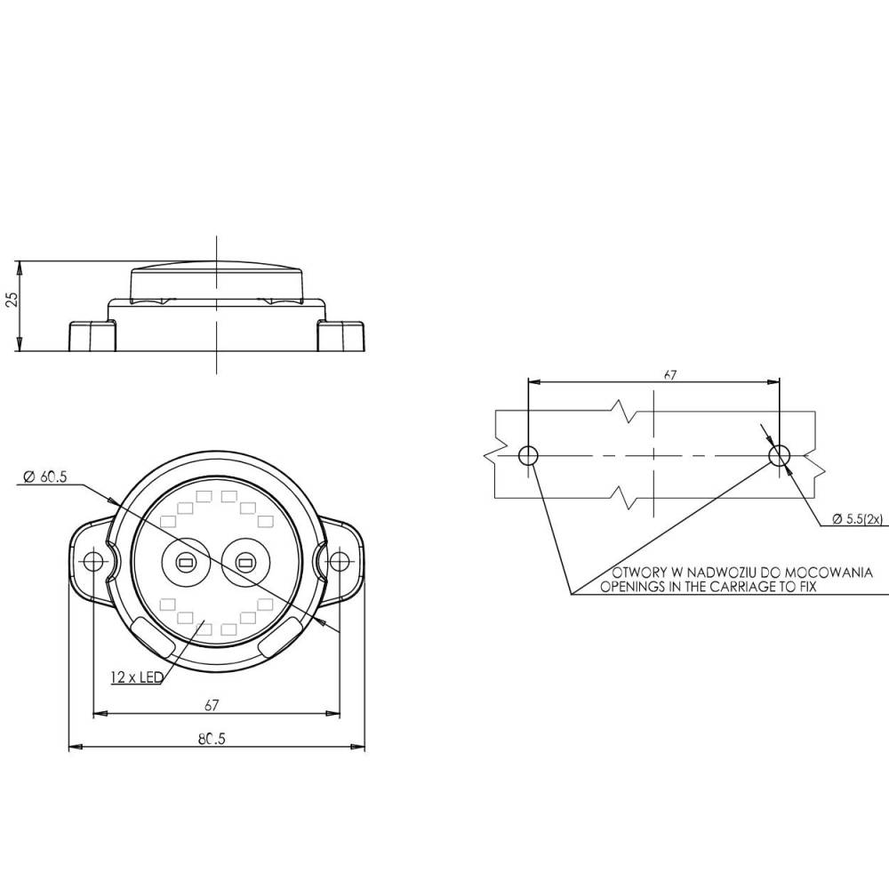 Lampa stop fi60, 2 functii, LED, prindere cu 2 urechi 1531AR F Was Lampa stop fi60, 2 functii, LED, prindere cu 2 urechi 1531AR F Was