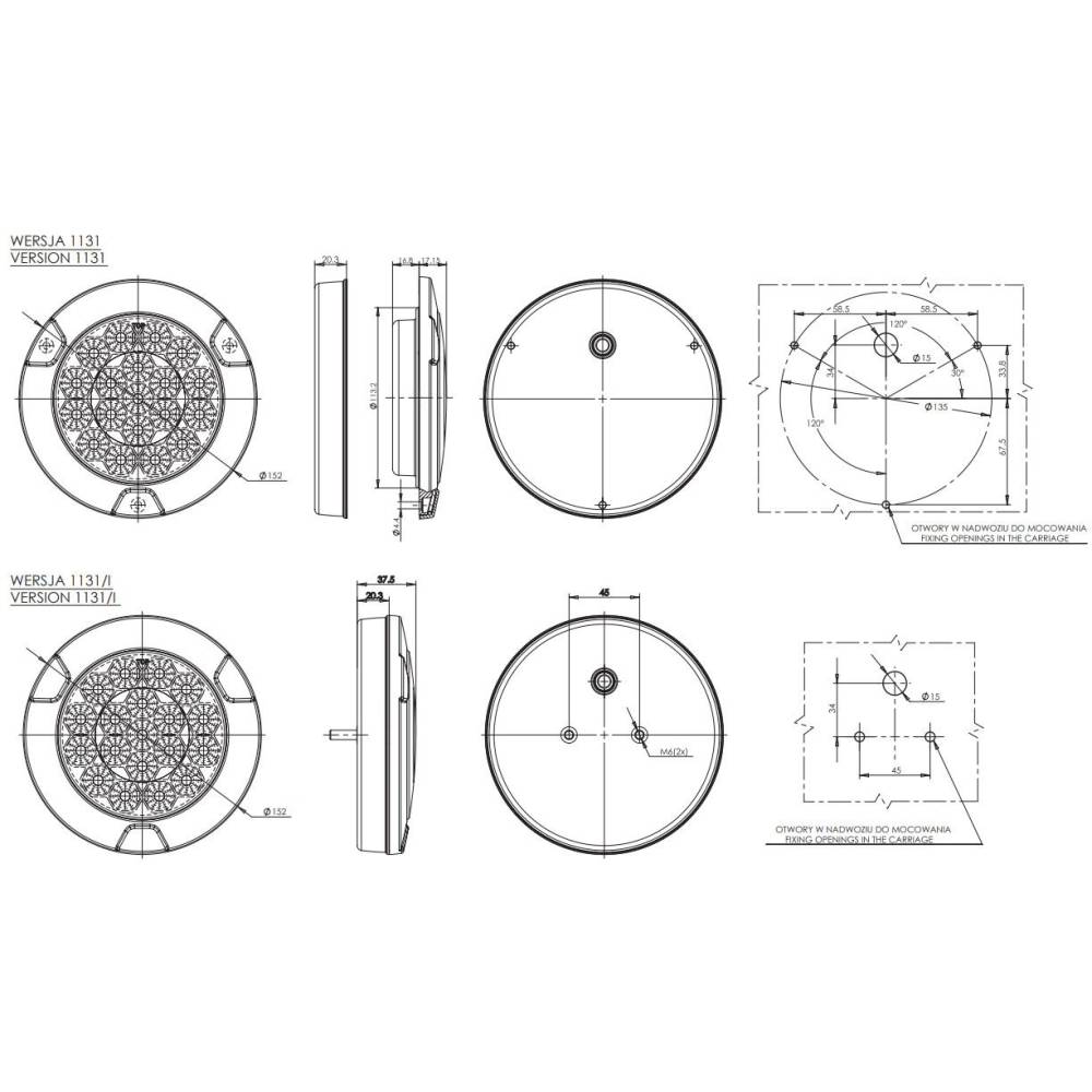 Lampa stop fi152, LED, 2 functii, pozitie si frana, W155 1131/I Was