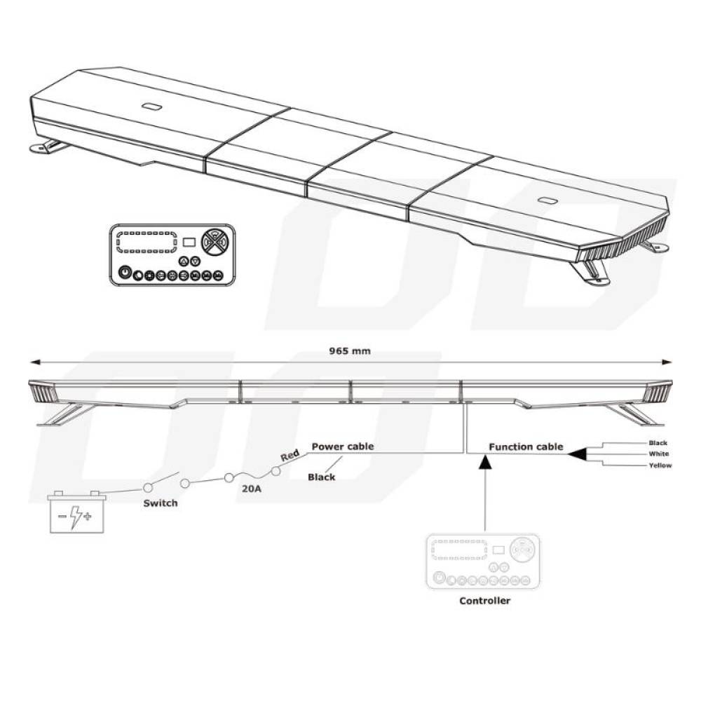 Girofar transversal, 132x28cm, 12-24V, 180 LED-uri, cu controller si 51 de moduri de ilunimare, Amio 03345