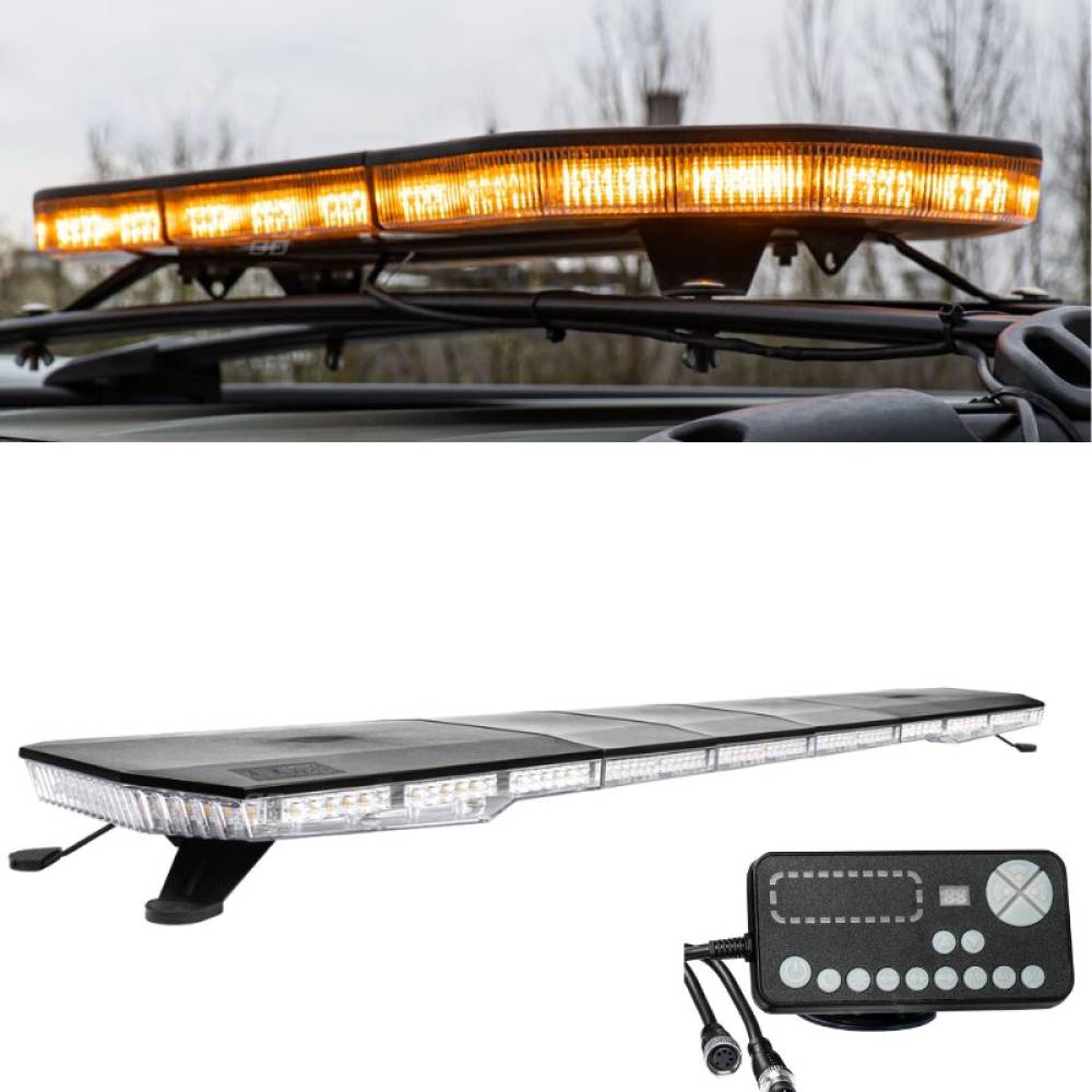 Girofar transversal, 132x28cm, 12-24V, 180 LED-uri, cu controller si 51 de moduri de ilunimare, Amio 03345