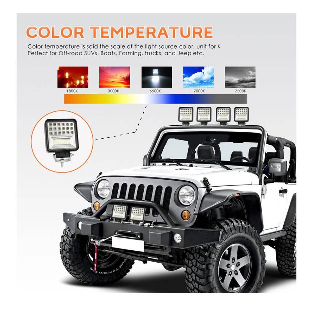 Proiector lucru 106x106, LED, cu 2 functii, cu Angel Eyes, 9-30V, 126W, margine rosie, 92854 TruckLight