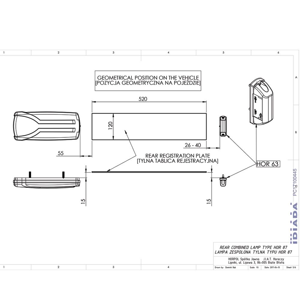 Lampa stop 305x132, 7 functii, ceata, mers inapoi, semnalizare dinamica, mufa 7 pini, dreapta, incolor, Carmen LZD 2303 Horpol