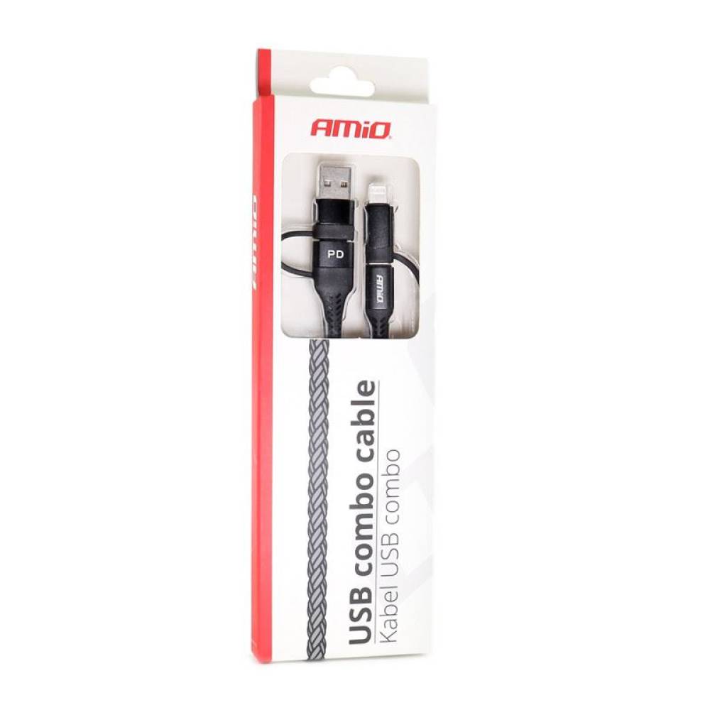Cablu incarcator 2 USB, Combo TipC si Apple 1m FullLINK UC-15, 02547 Amio