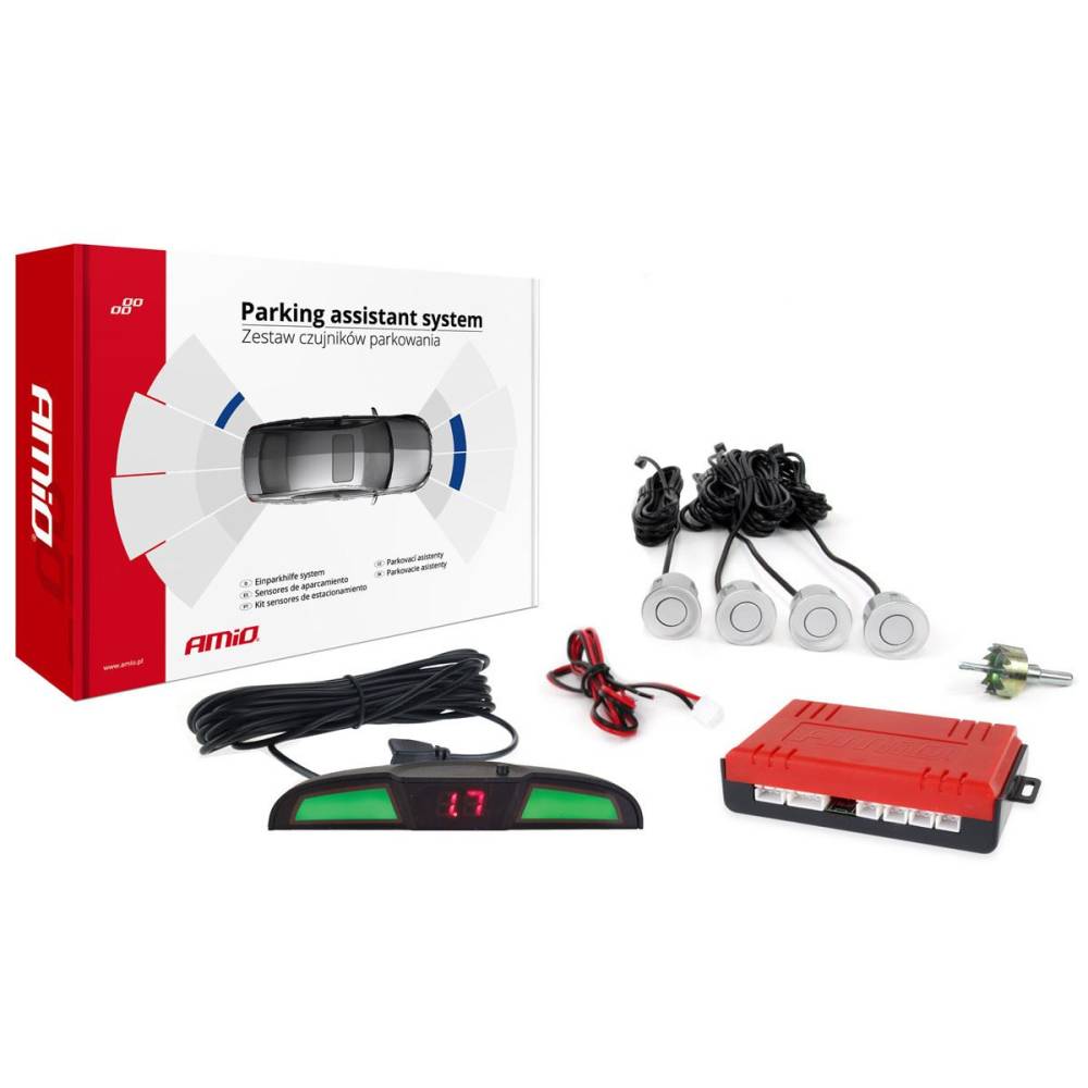 Kit senzori parcare argintii, fi22, cu display LED-COB, 02282 Amio