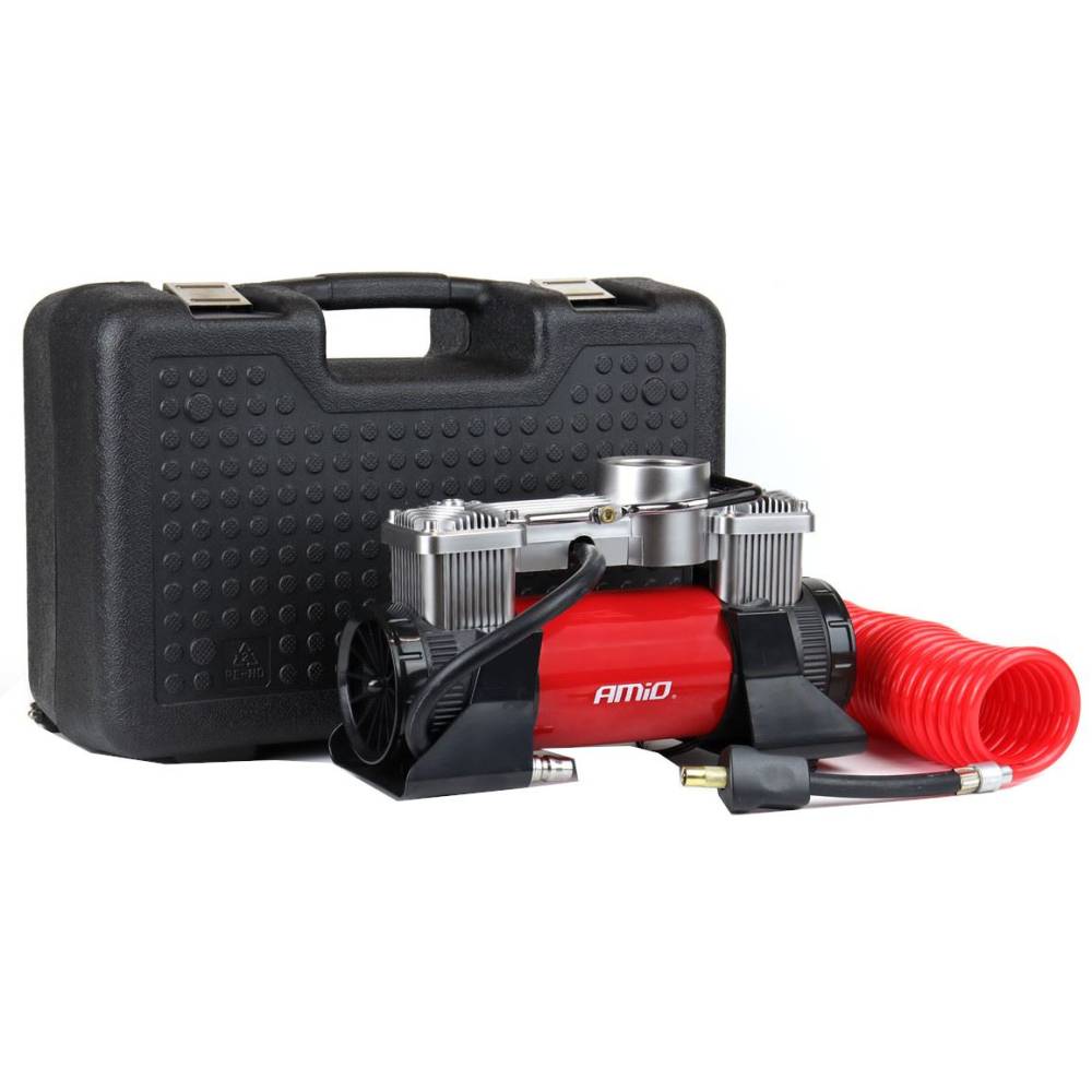 Compresor aer 12V, 10bar, 60l/min, cu lanterna si geanta, Amio 02640 Compresor aer 12V, 10bar, 60l/min, cu lanterna si geanta, Amio 02640