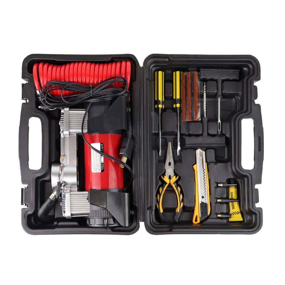 Compresor aer 12V, 10bar, 60l/min, cu lanterna si geanta, Amio 02640 Compresor aer 12V, 10bar, 60l/min, cu lanterna si geanta, Amio 02640