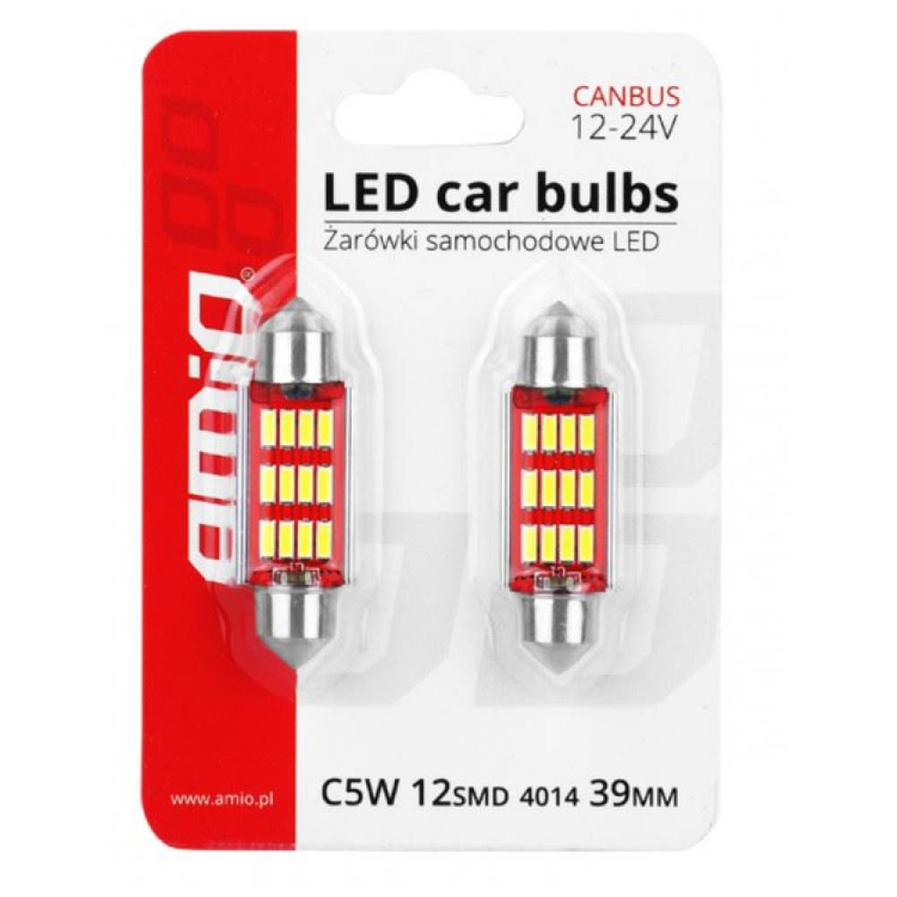 Set 2 becuri sofit 12/24V C5W 39mm LED SMD 4014, CanBus, 01290 Amio