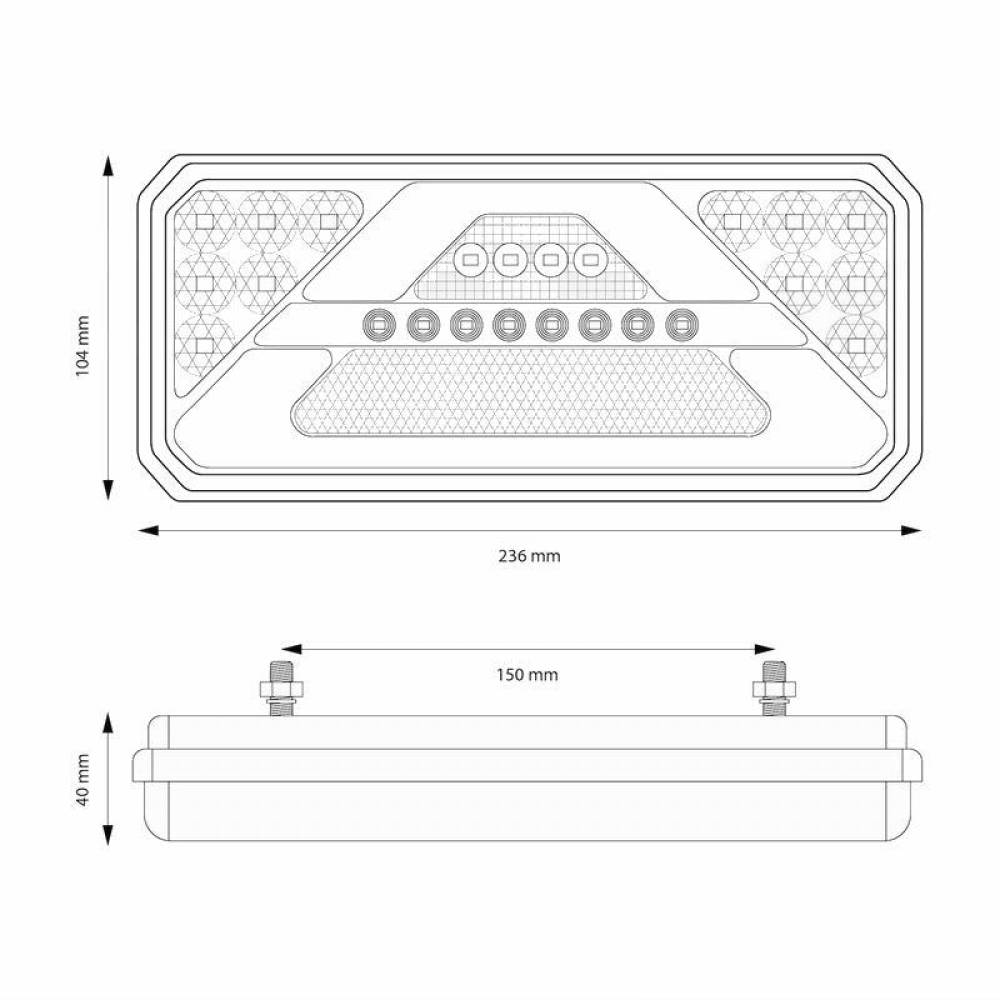 Lampa stop 236x104, LED, 5 functii, ceata, mers inapoi, semnalizare dinamica, dreapta, 02365 Amio