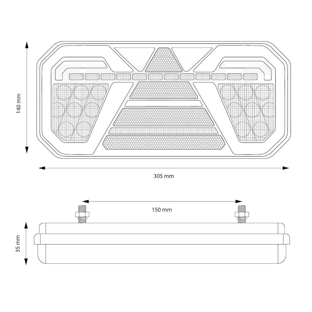 Lampa stop 305x140, LED, 6 functii, ceata, mers inapoi, semnalizare dinamica, dreapta, 02369 Amio