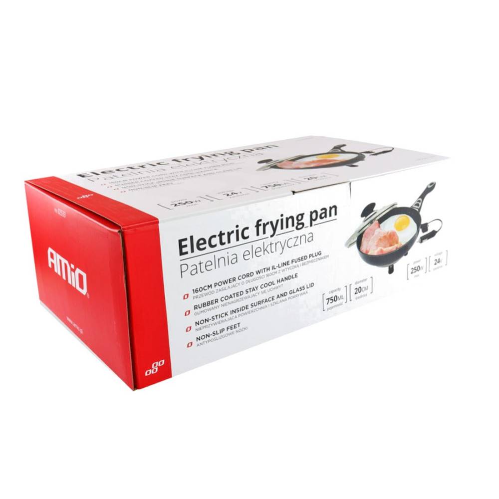 Tigaie electrica 24v, 250w, cu capac, 350ml, 20x4cm, Amio 02533