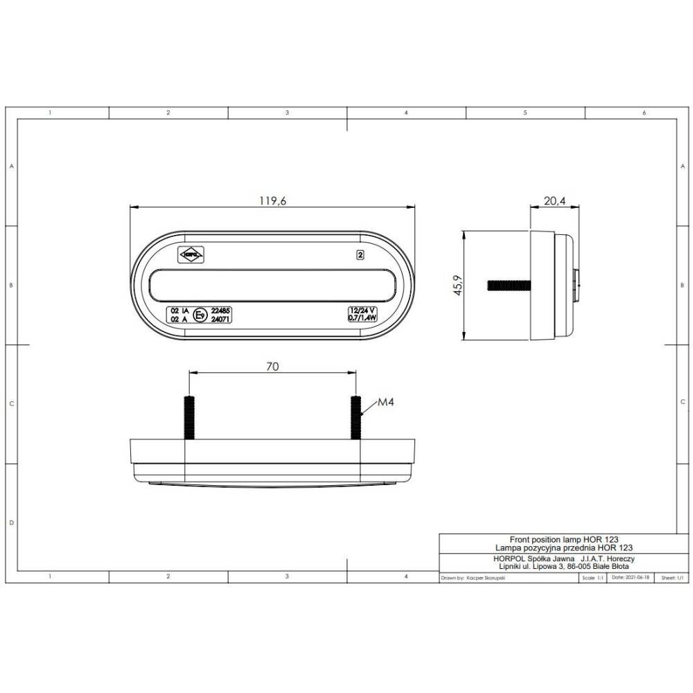 Lampa gabarit 120x45, LED, STRIPE Hor123 LD 2770 Horpol