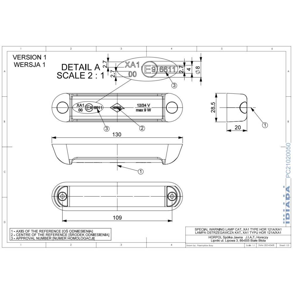 Proiector stroboscopic albastru 130x28 LED, 12-24V, 9W, LDO 2781 Horpol