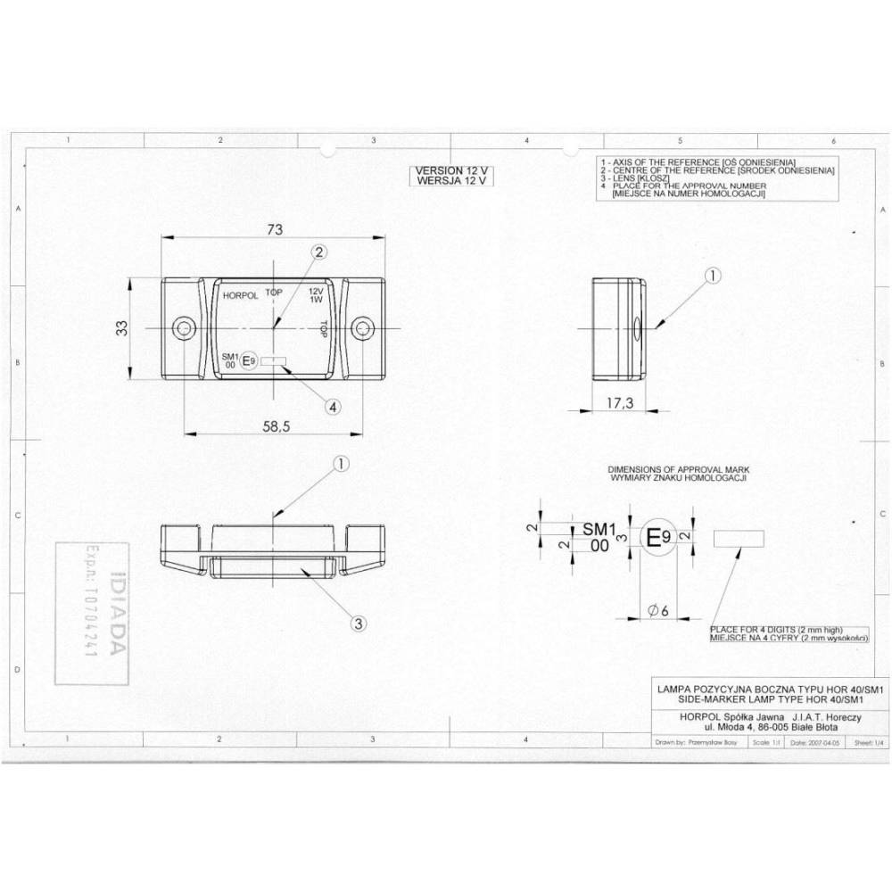 Lampa gabarit 73x33, LED, 12-36V, LD 140 Horpol