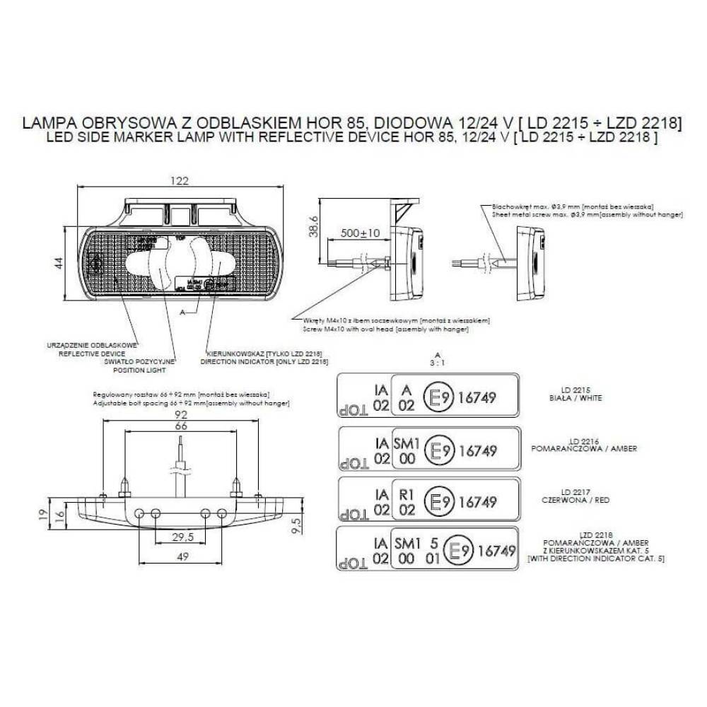 Lampa gabarit 120x44, 4 LED-uri, cu semnalizare LKD 2218 Horpol