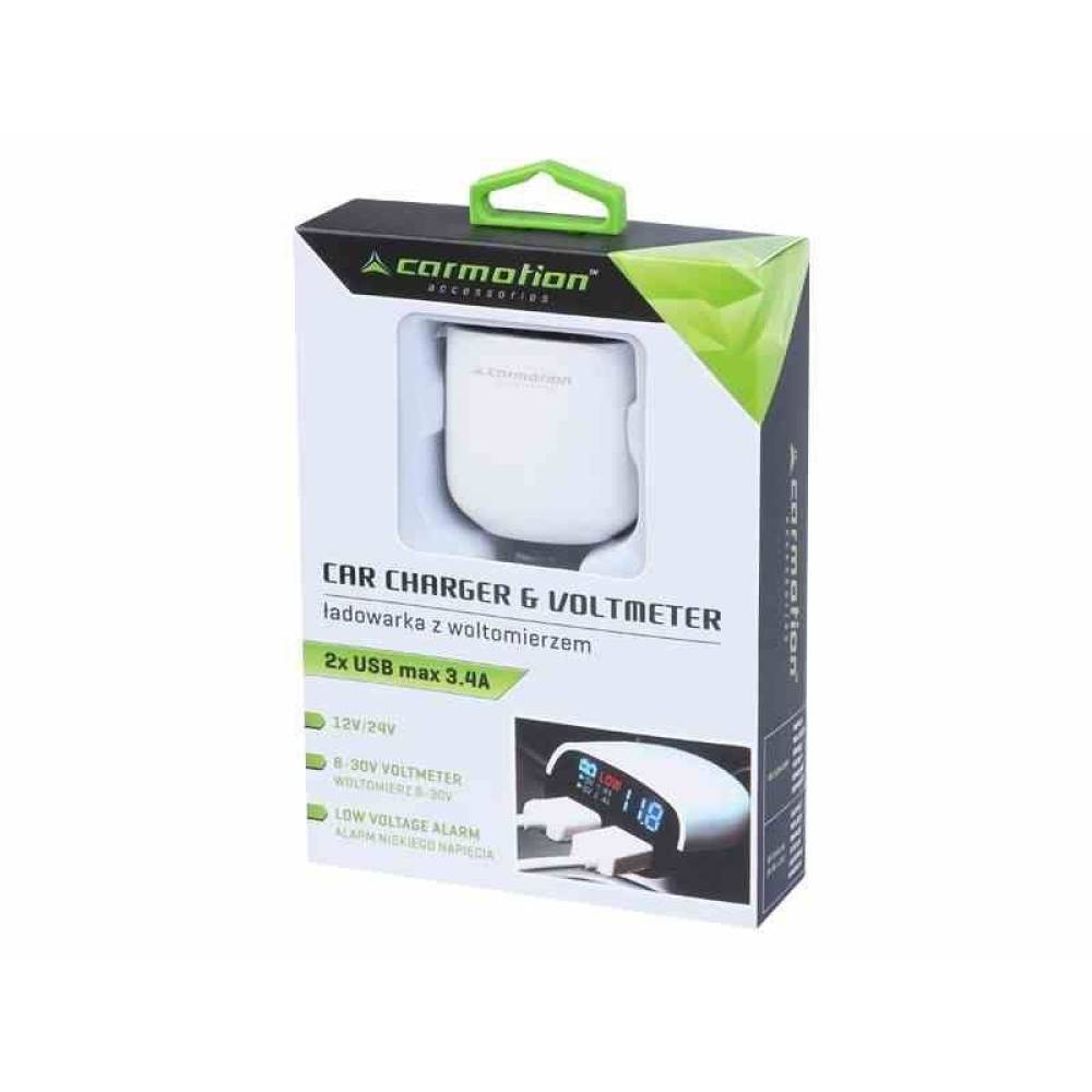 Incarcator auto cu 2 USB cu voltmetru cu avertizare 8-30V 3.4A 58712 Carmotion