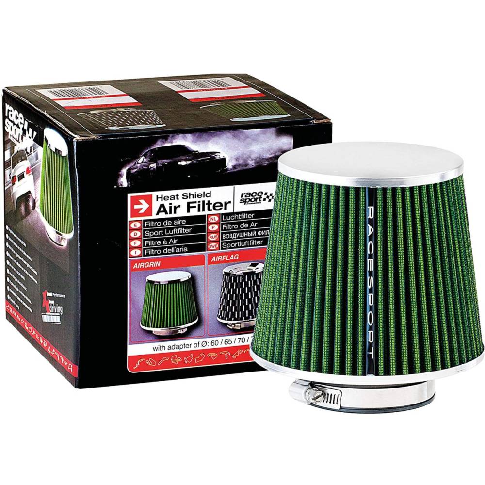 Filtru aer sport verde cu capac si 4 adaptori AIRGRIN RaceSport