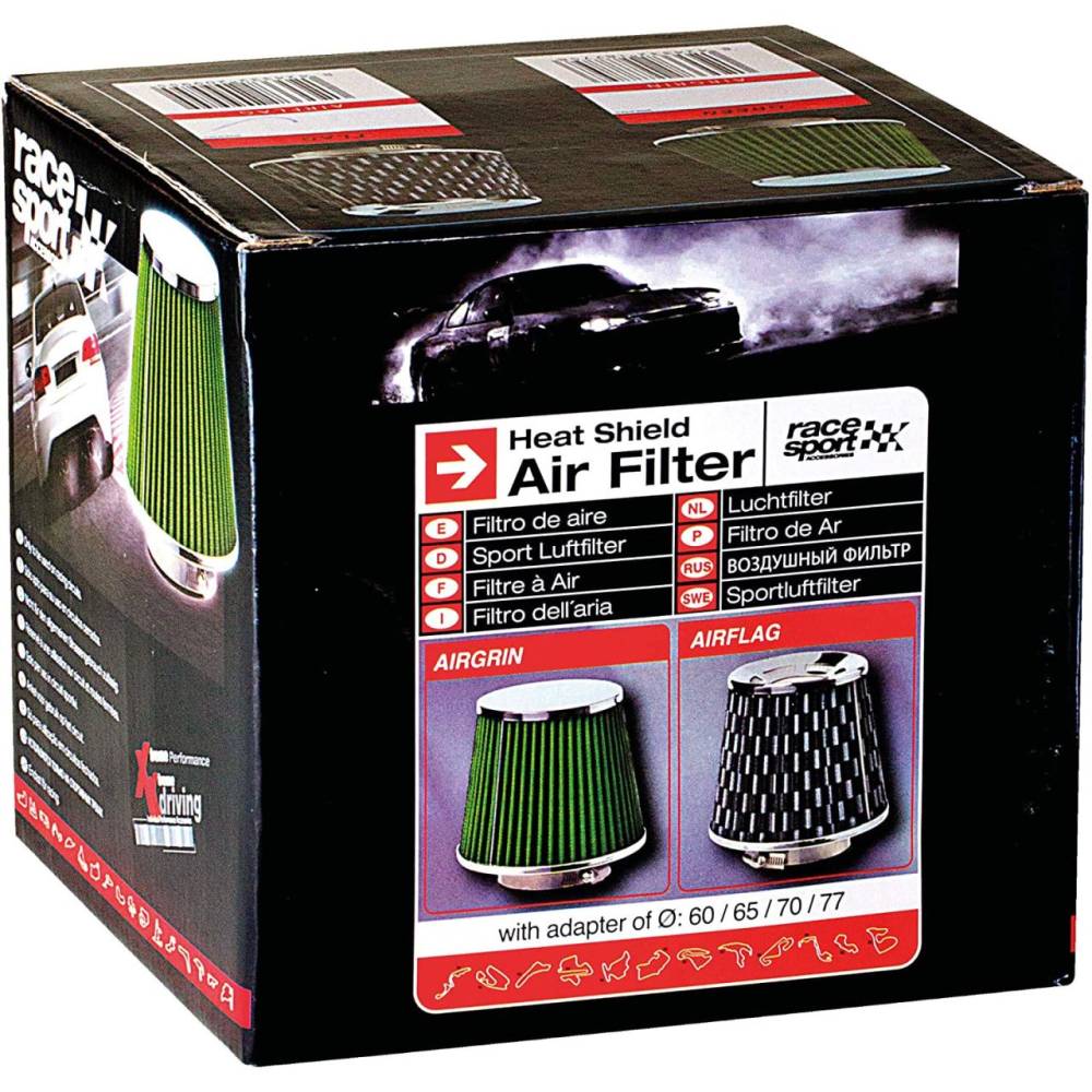 Filtru aer sport verde cu capac si 4 adaptori AIRGRIN RaceSport