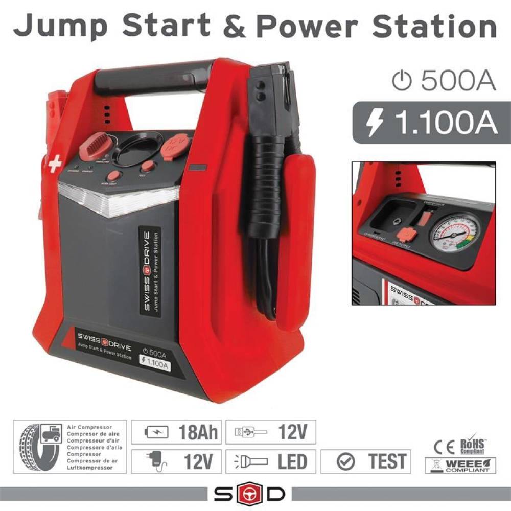 Jump starter robot pornire 12V, cu compresor, lanterna si priza 12V, 18Ah 35EP004 SwissDrive