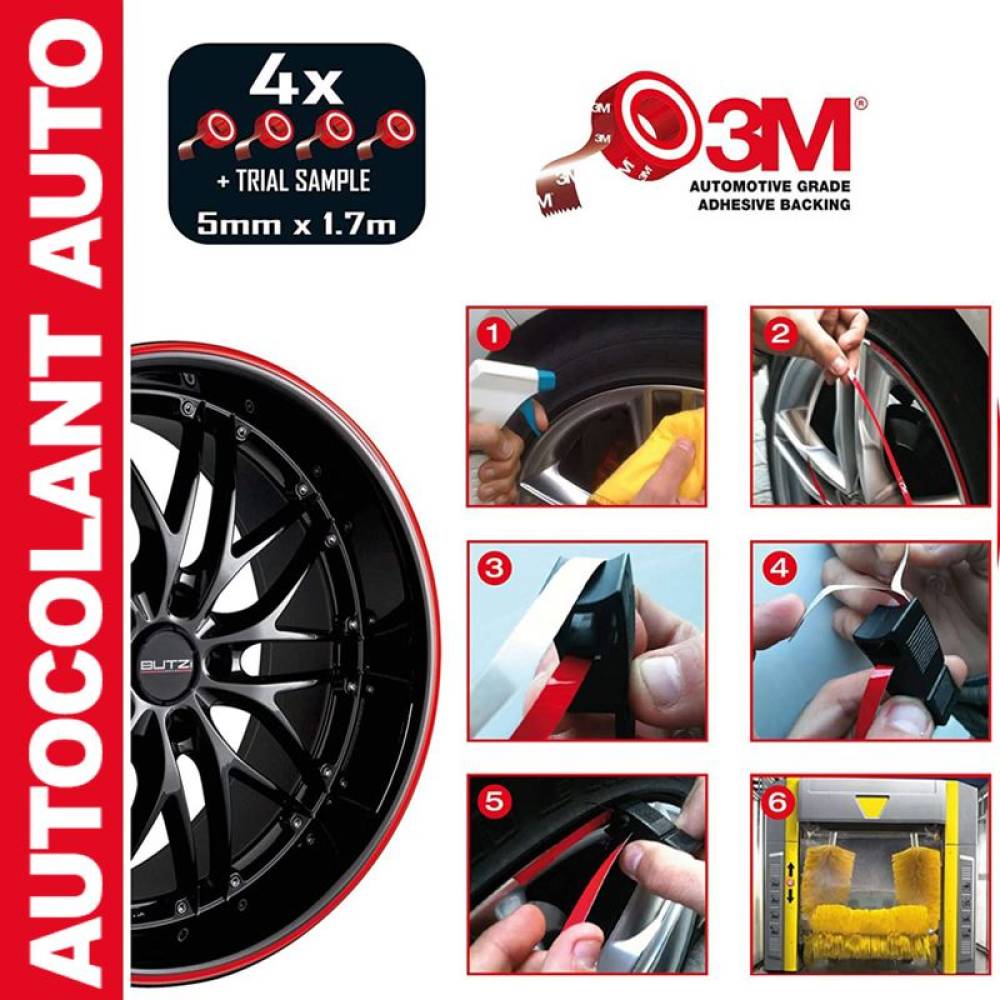 Autocolant ornament jante rosu, 4 role 5mm x 1.7m BZA56RD Butzi