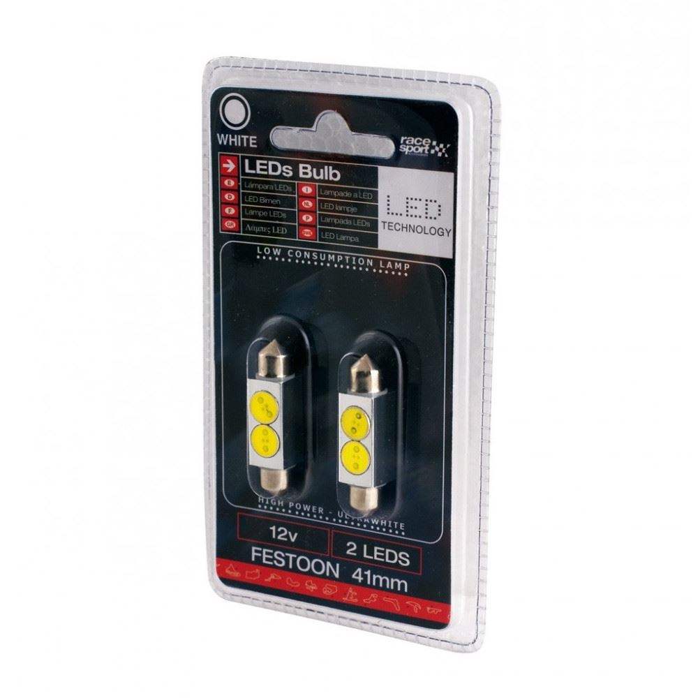 Set 2 becuri sofit 41mm LED 12V C5W, 1W, 7000k, RaceSport LIT18BN Sumex
