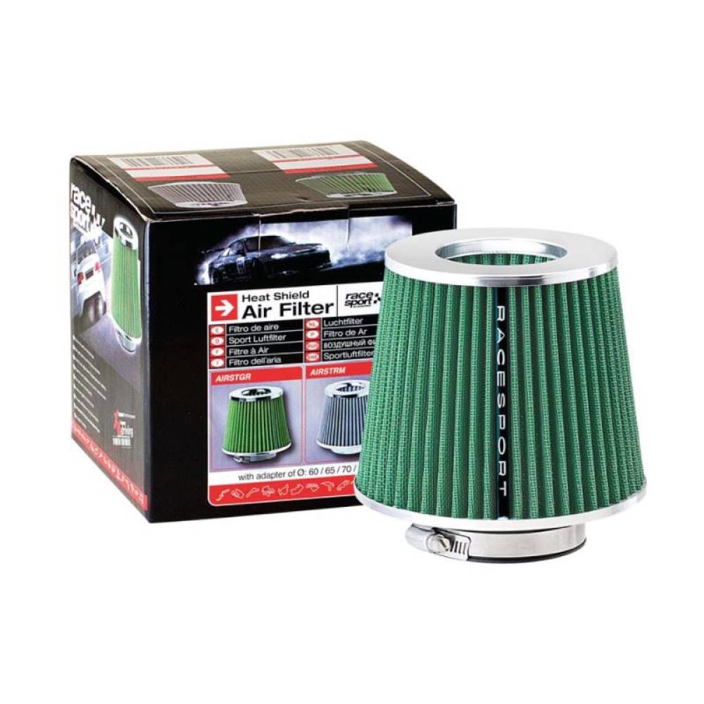 Filtru aer sport verde cu 4 adaptori AIRSTGR RaceSport Filtru aer sport verde cu 4 adaptori AIRSTGR RaceSport