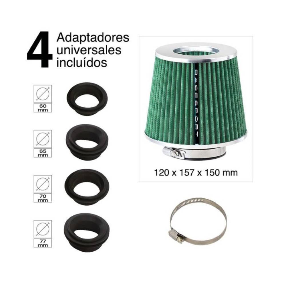 Filtru aer sport verde cu 4 adaptori AIRSTGR RaceSport Filtru aer sport verde cu 4 adaptori AIRSTGR RaceSport
