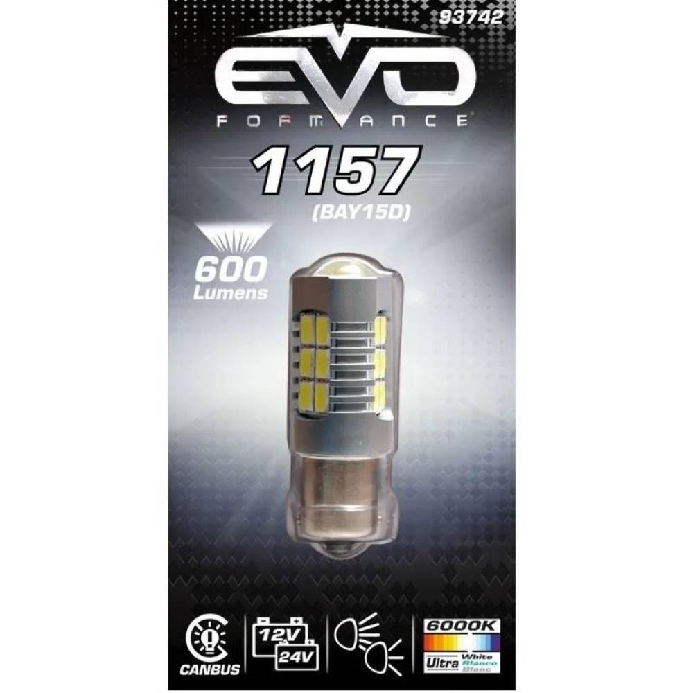 Bec stop frana 21 LED-uri, 12/24V, P21/5W, BAY15d CanBus, cu lupa, 93742 EVO Performance
