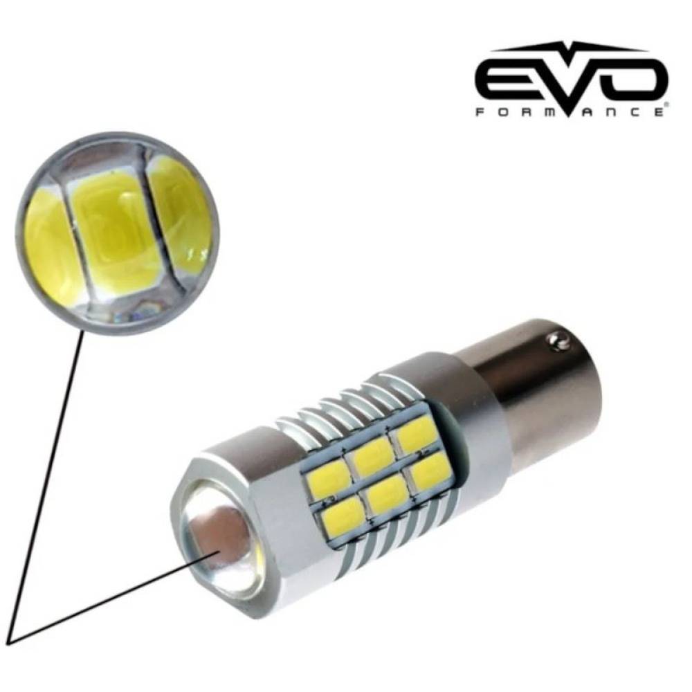 Bec stop frana 21 LED-uri, 12/24V, P21/5W, BAY15d CanBus, cu lupa, 93742 EVO Performance