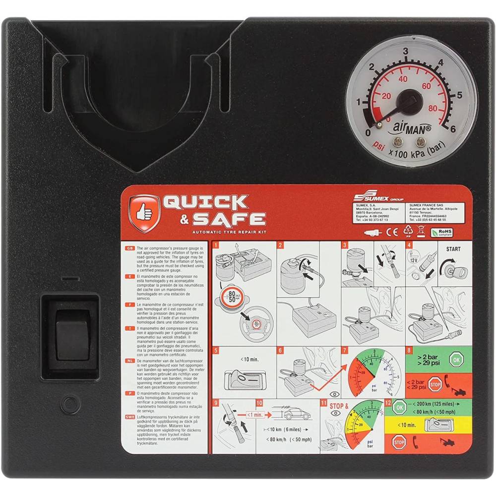 Compresor aer 12V 180W, cu spuma, kit reparat roata Quick&Safe RP10001