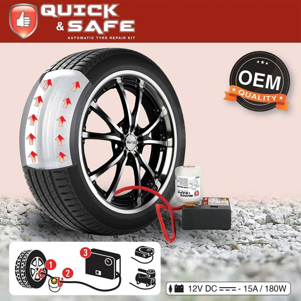 Compresor aer 12V 180W, cu spuma, kit reparat roata Quick&Safe RP10001