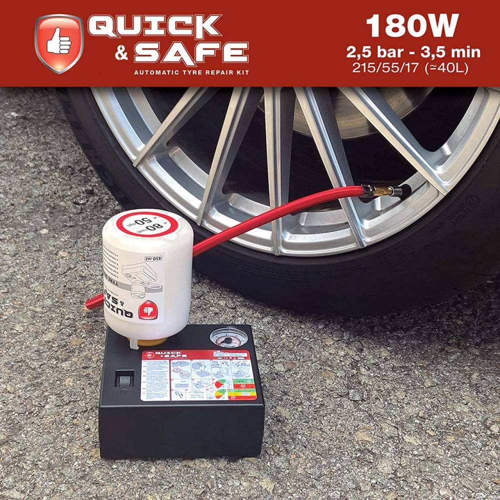 Compresor aer 12V 180W, cu spuma, kit reparat roata Quick&Safe RP10001