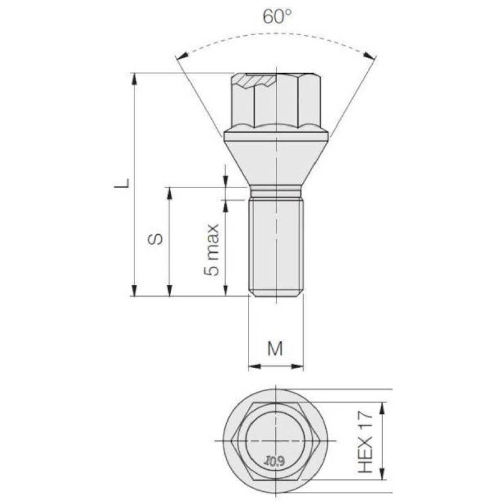 Set 4 prezoane antifurt SecurityWheel Locks 12x1,5 x L26 conic, 2 chei BZH5026 Butzi