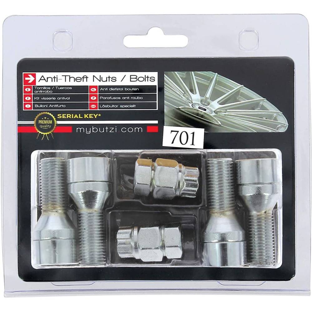 Set 4 prezoane antifurt SecurityWheel Locks 14x1,5 x L28 conic, 2 chei BZH5028 Butzi