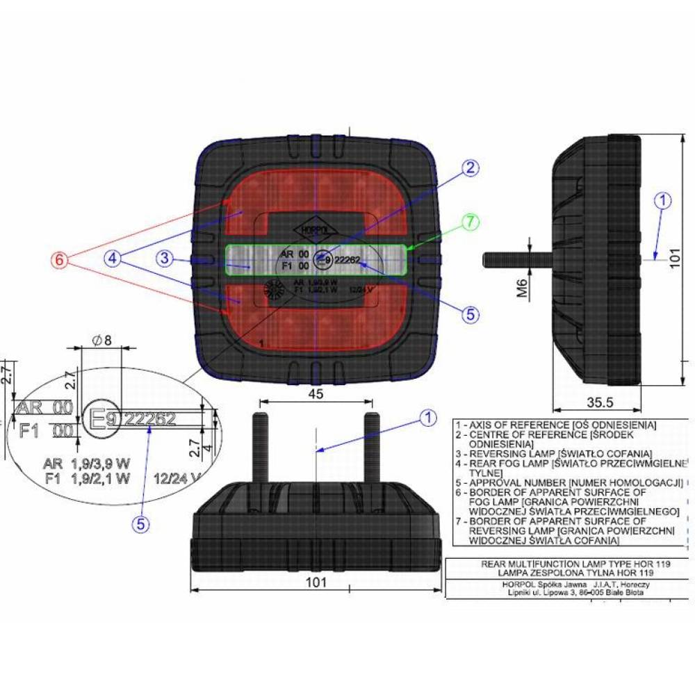 Lampa ceata si mers inapoi, cu pozitie, 12 LED-uri, Roca LZD 2801 Horpol
