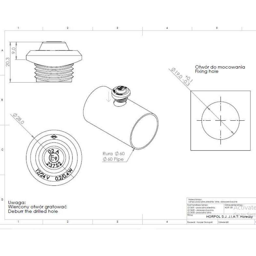 Lampa gabarit fi28 cu LED incastrabila concava pentru Bullbar, galbena LD 2632 Horpol