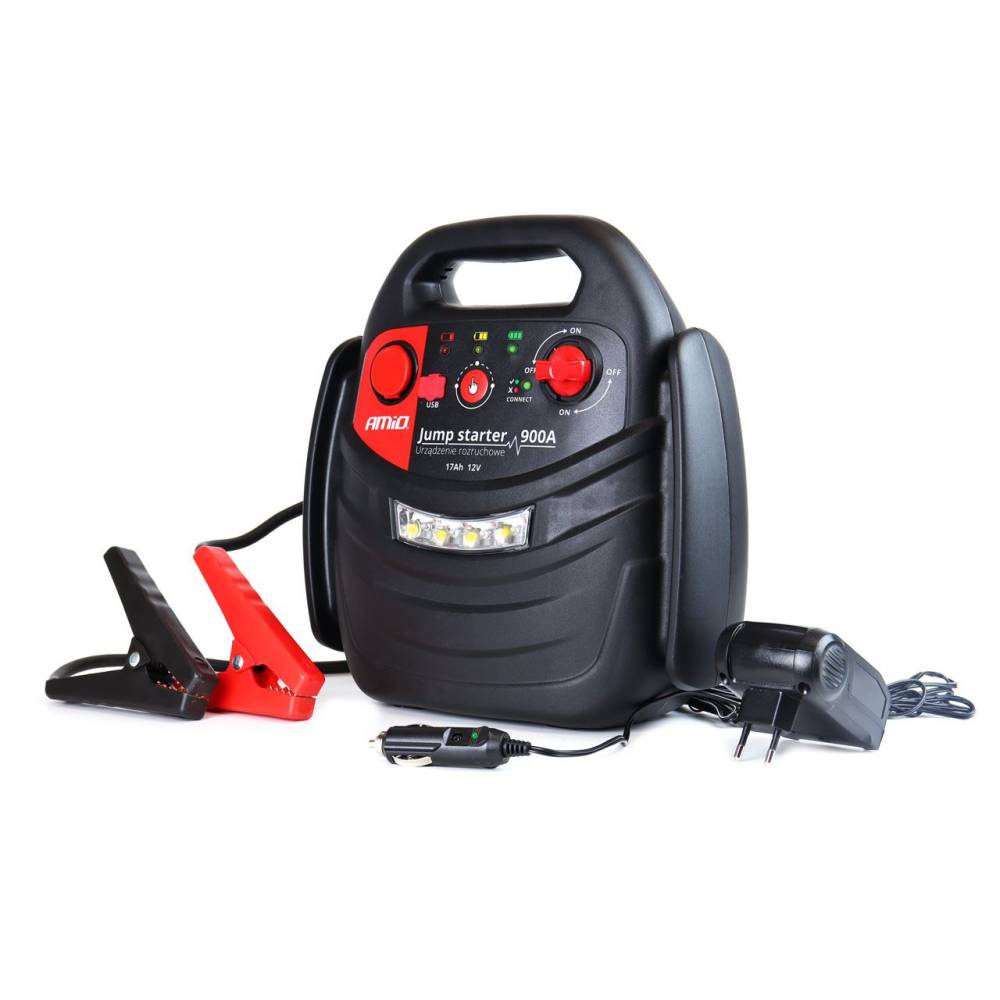 Robot pornire cu compresor, jump starter 17Ah 900A 4 in1, lanterna, USB, priza 12V 02523 Amio