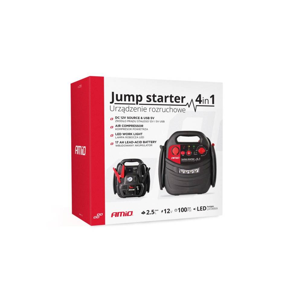 Robot pornire cu compresor, jump starter 17Ah 900A 4 in1, lanterna, USB, priza 12V 02523 Amio