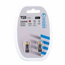 Set 2 becuri T10, LED, 12-24V, galben, Wy5W, canbus, 58270 Vision