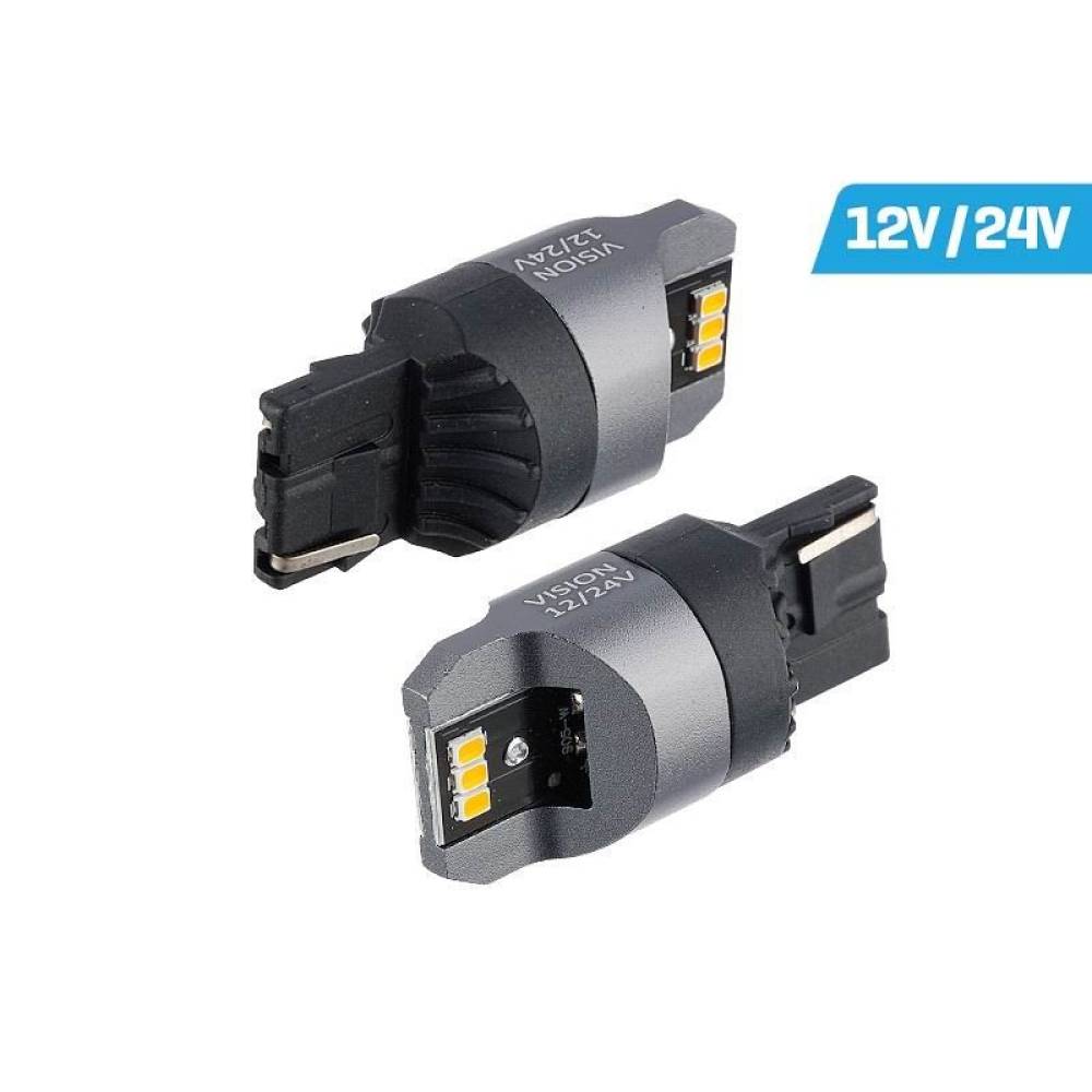Set 2 becuri semnalizare galben T20, 6 LED-uri SMD3020, 12-24V Wy21W CANBUS, VISION 58335 Carmotion