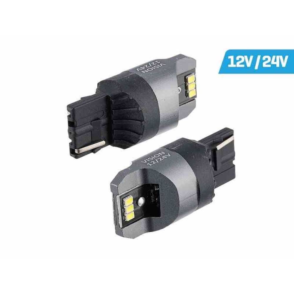 Set 2 becuri semnalizare T20, 6 LED-uri SMD 3020, 12-24V W21W Canbus 58334 Vision