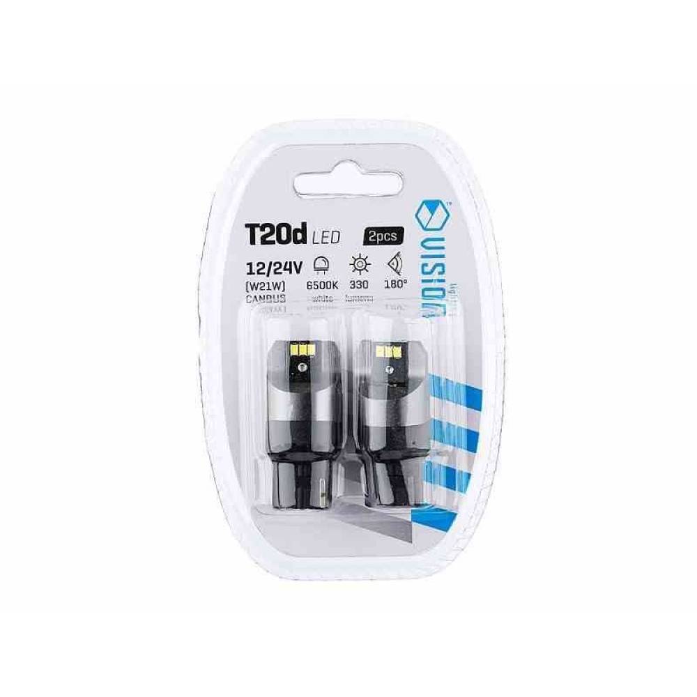 Set 2 becuri semnalizare T20, 6 LED-uri SMD 3020, 12-24V W21W Canbus 58334 Vision