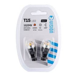 Set 2 becuri T15, LED, 12-24V, WY16W, galben, Canbus, 58302 Vision