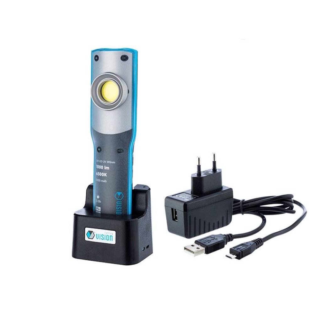 Lanterna lucru LED si UV, reincarcabila USB sau 220V, 5000mAh, 250/ 500/ 1000 lum + 220 lumeni, Vision 63302 Carmotion
