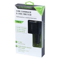Incarcator auto 3 USB-uri si 1 priza, 12V/24V, cu voltmetru 58710 Carmotion
