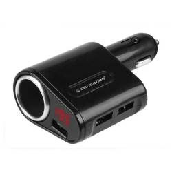 Incarcator auto 3 USB-uri si 1 priza, 12V/24V, cu voltmetru 58710 Carmotion