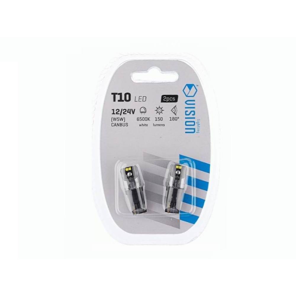 Set becuri T10, LED, 4 SMD 1616, 12-24V W5W, alb, Canbus, VISION 58268
