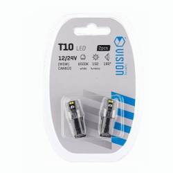 Set becuri T10, LED, 4 SMD 1616, 12-24V W5W, alb, Canbus, VISION 58268